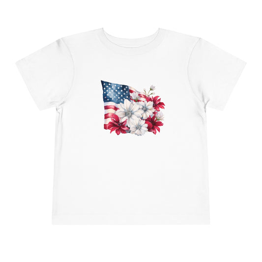 American Flag and Flowers Girl's Toddler Tee